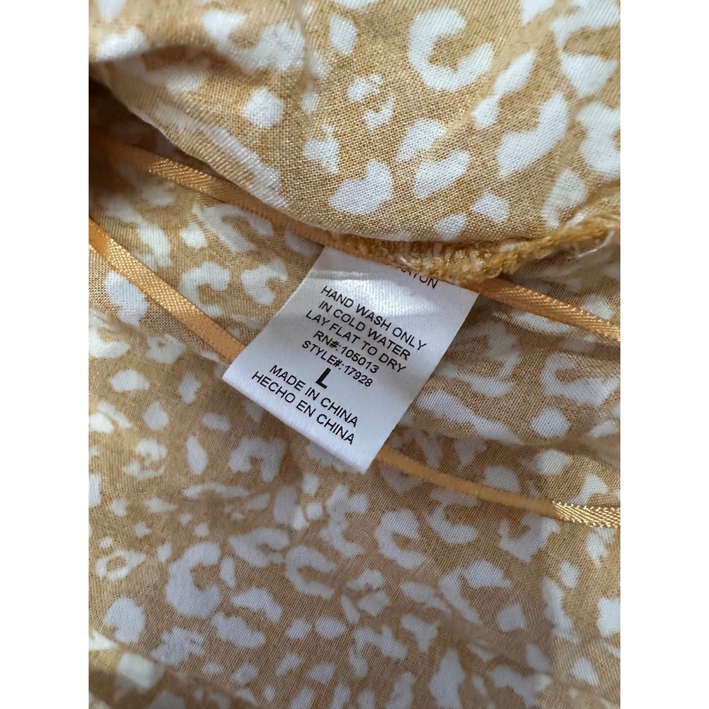 Savanna Jane Mustard Yellow Leopard Embroidered Boho Babydoll Top Blouse L 17928 - Picture 6 of 8